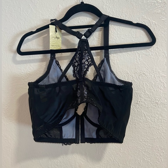 Lovely UK 34F (US 34G) black lace longline racerback front clip bra - Picture 2 of 4